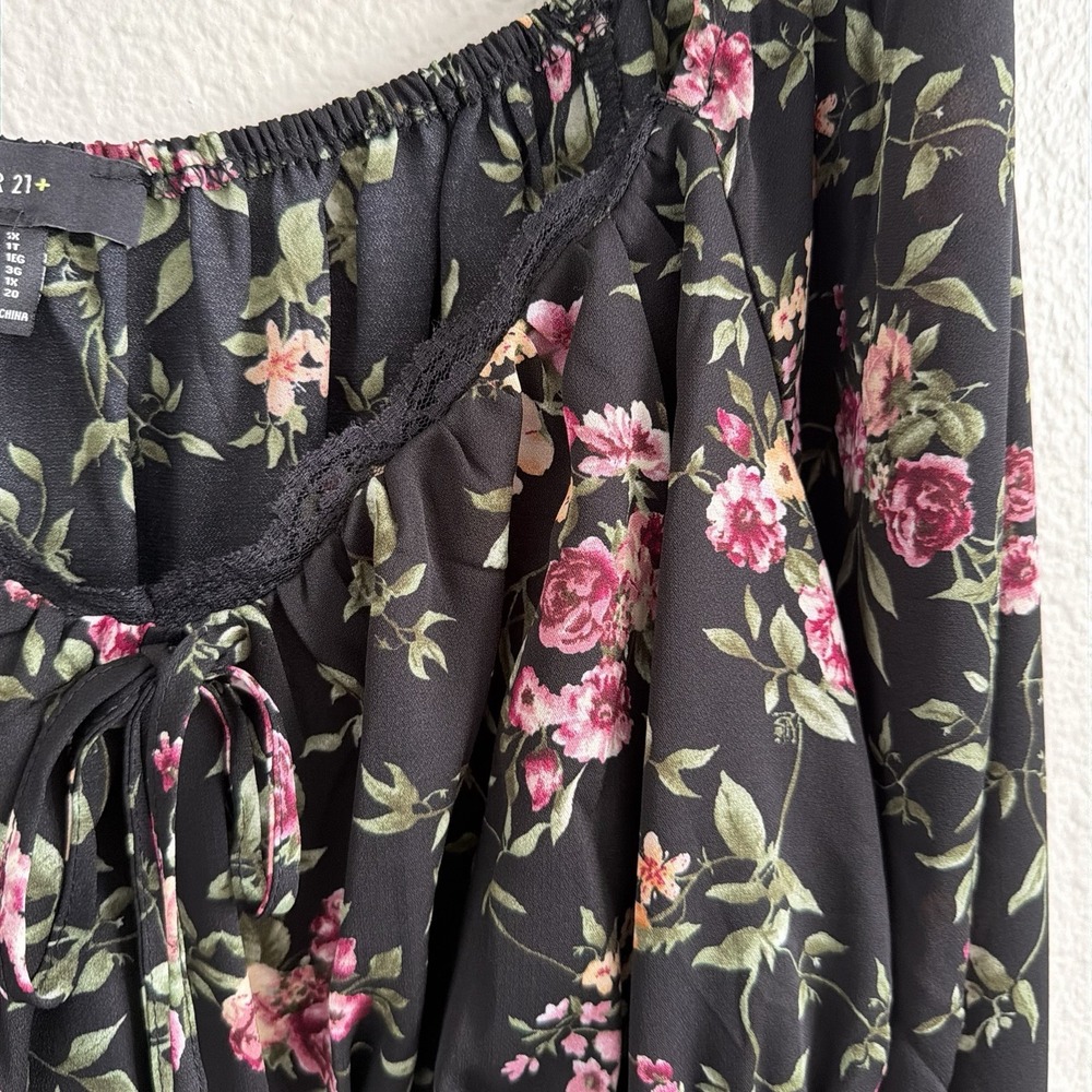 1X XL Floral Boho Off the Shoulder Top Blouse Puff Sleeve Peasant Lace Trim - Picture 5 of 15
